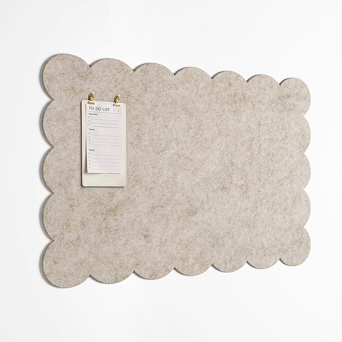 Orelle Scalloped Felt Bulletin Board | 23 x 15” | Foldable Peel and Stick Felt Board for Wall | Alternative Cork Board for Office, Message Board, Kids Art Display | Beige