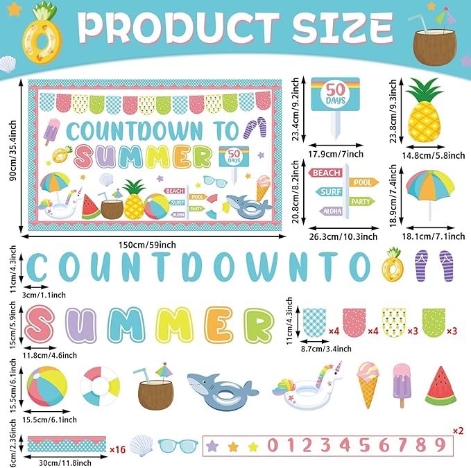 End of Year Bulletin Board Kit Countdown to Summer Classroom Decoration Summer Bulletin Board Set Ocean Beach It’s The Final Countdown Paper Cutouts for Home School Classroom Wall Decor Supply