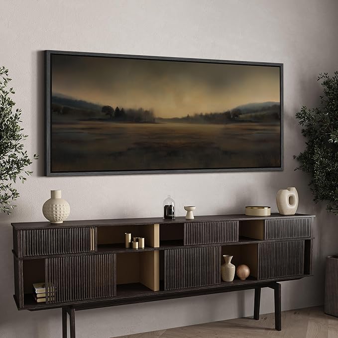 SIGNFORD Extra Large Framed Canvas Print Wall Art Soft Focus Golden Horizon Landscape Illustrations Modern Art Calm Warm for Living Room, Bedroom, Office - 60"x30"