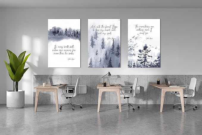 3 Piece Office Canvas Wall Art, Motivational Quotes Blue Forest Canvas Print Pictures Wall Decor for Office, Men Women Inspirational Framed Artwork Home Office Decor 24"x36" x 3 Pcs