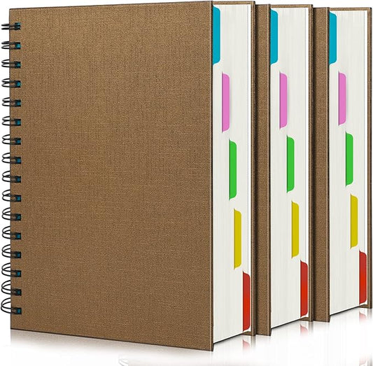 EUSOAR 5 Subject Notebook Hardcover, 3pcs A5 5.5"x8.3" College Ruled Spiral Writing Pad, Thick 100GSM 120Sheets/ 240Pages of Lined Paper, for Journals, Students, Office and Business, Kraft