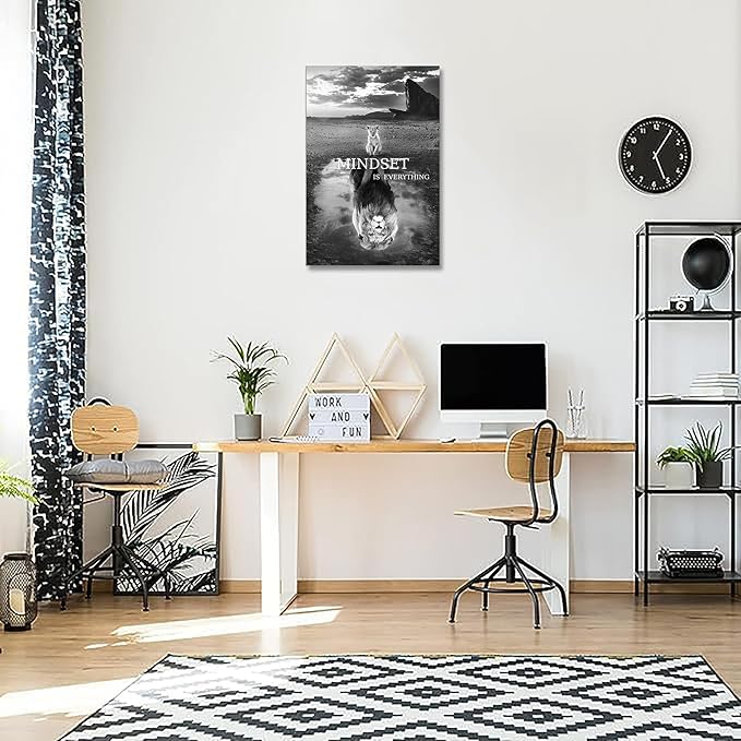 Lion Wall Art Mindset Motivational Animals Prints Poster for Office Wall Decor Modern Canvas Framed Artwork Pictures Ready to Hang24x36inches