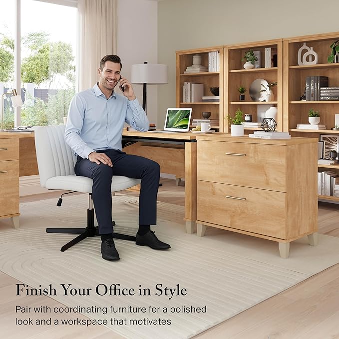 Bush Home Somerset 5 Shelf Bookcase in Maple Cross, Tall Bookshelf, Large Book Shelf for Living Room, Home Office, or Entryway