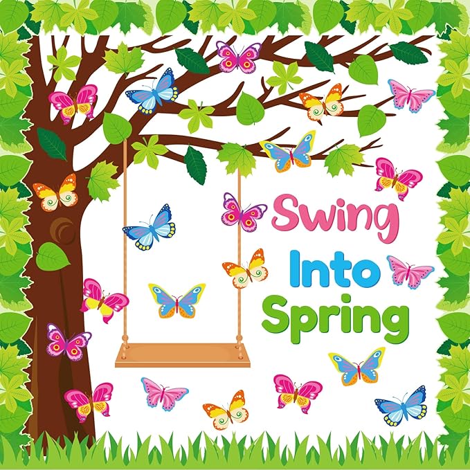 Spring Butterfly Tree Bulletin Board Set Swing Into Spring Classroom Decorations Butterfly Name Tags Cutouts School Home Chalkboard Wall Window Decor for Teacher Preschool Elementary