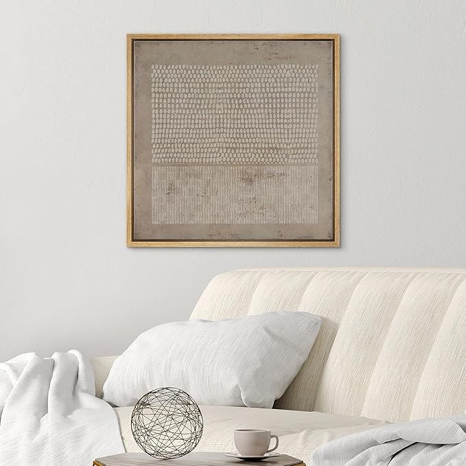 SIGNWIN Framed Canvas Print Wall Art Gunge Dark Pastel Geometric Pattern Abstract Shapes Illustrations Modern Art Decorative Boho Relax/Zen Nordic for Living Room, Bedroom, Office - 24"x24" Natural