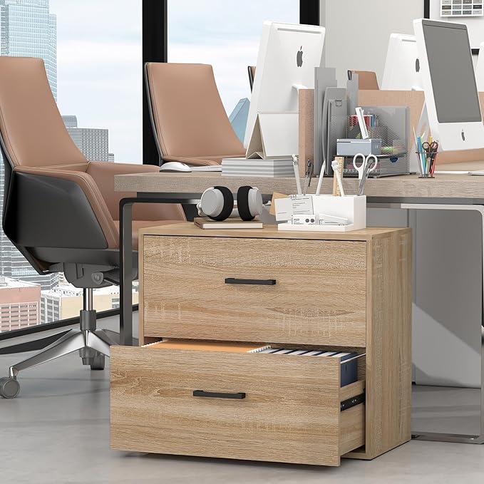 2 Drawer Lateral File Cabinets, Wooden File Cabinets for Home Office, Large Office Filing Cabinet with Drawer, Printer Stand for Hanging Files/Letter/Legal Size, Oak