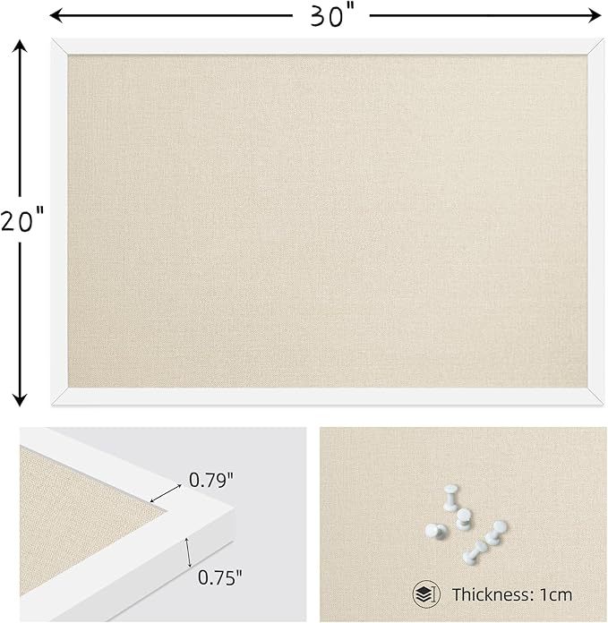 20x30 Inch Cork Board for Wall Hanging with Linen, Bulletin Board with Push Pins, Mounted Memo Message Board for Home Office Decor, Dorm Room Essentials, Classroom Organization