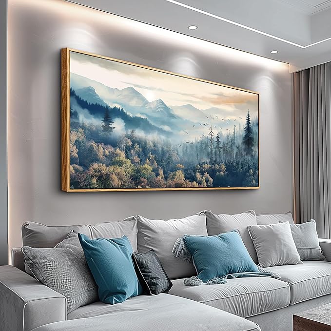 MHARTK66 Wood Framed Canvas Wall Art For Living Room Wall Decorations For Bedroom Office Wall Decor Prints Foggy Forest Trees Landscape Wall Painting Wall Pictures Ready To Hang Room Home Art Decor