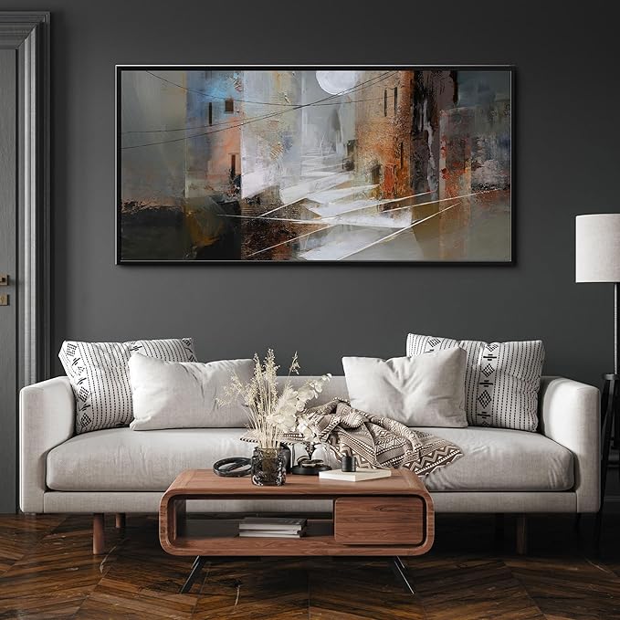 yiijeah Abstract Wall Art for Liiving Room Large Framed Artwork for Walls Mud-brown Canvas Decor Prints Pictures Bedroom Office Home Decor 48x24 Inches