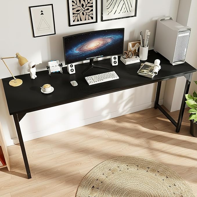OLIXIS 63 Inch Computer Office Desk for Small Spaces, Writing Gaming Work Desk Modern Study Table with Storage Bag & Headphone Hook Home Bedroom, Black