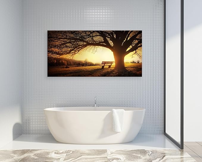 Muolunna BK4098 Wall Art Decor Canvas Print Picture Big Trees in Sunset 1 Panel Golden Sunset Forest Natural Landscape Painting Artwork for Living Room Bedroom Office Home Wall Decor