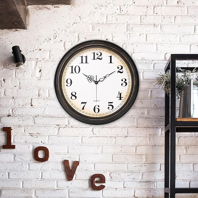 Large Wall Clock 16 Inch Silent Non-Ticking Vintage Wall Clocks Battery Operated for Living Room Office School (Bronze)
