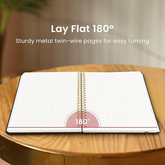 Taja Dotted Spiral Journal Notebook for Women & Men, 140 Pages, Dotted Notebook for Journaling & Note Taking, Journals for Writing, A5(5.7" x 7.9") – Black