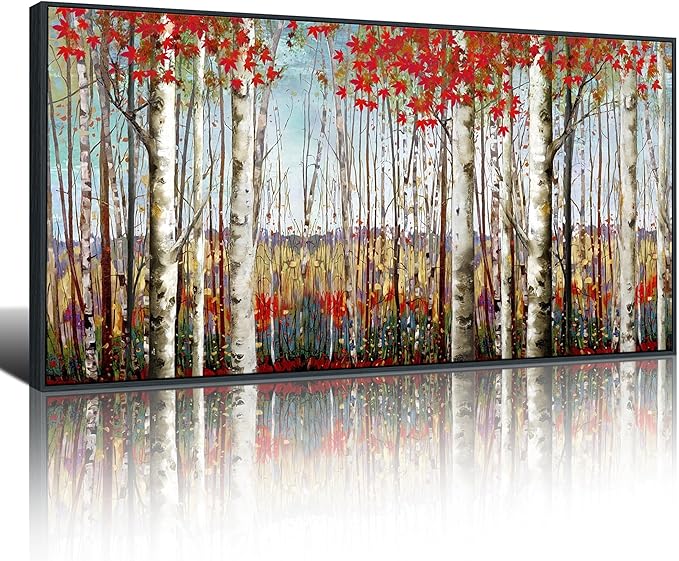Large Canvas Wall Art - Framed Aspen Tree Oil Painting Style, Birch Tree Pictures for Living Room Wall Decor & Bedroom, 29x58 Modern Nature Artwork for Walls