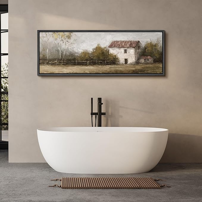 SIGNFORD Large Framed Canvas Rustic Countryside House Landscape Illustrations Modern Art Calm Warm for Living Room, Bedroom, Office - 60"x20"
