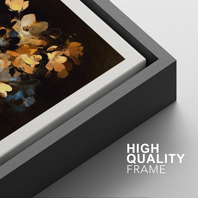 SIGNFORD Framed Wall Art Print Set Golden Blossom Watercolor Floral Warm Botanical Digital Art Modern Art Contemporary for Living Room, Bedroom, Office - 16"x24"x3 BLACK