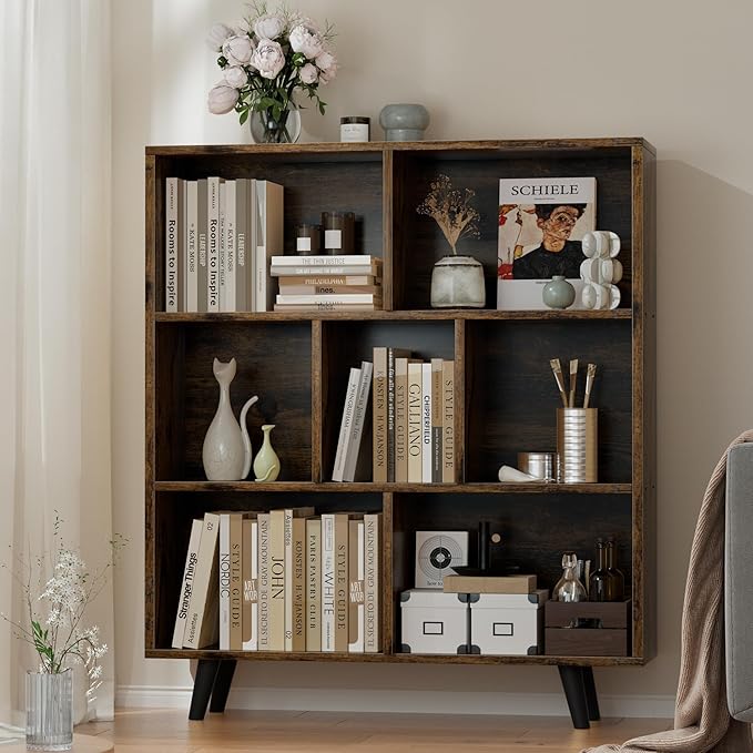 JAMFLY Bookshelf, 3 Tier Book Shelf with Legs, Modern Small Bookcase Storage Organizer Book Shelves for Bedroom, Living Room, Office, Brown