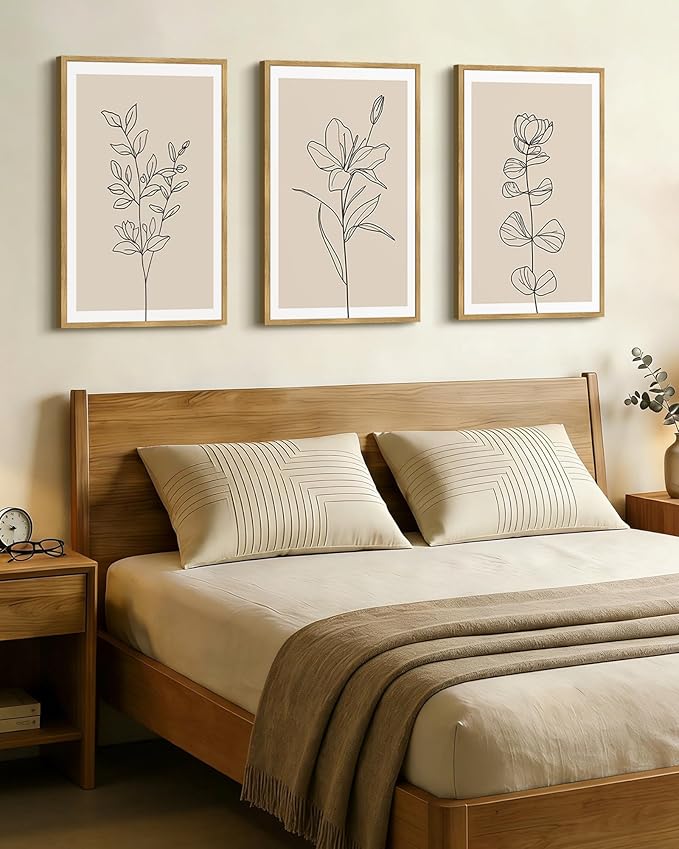 Drsoum Flower Wall Art Vintage Floral Minimalist Wall Hanging Decor Bohemain Botanical Prints Artwork for Bedroom Living Room Hallway 24x36in Natural Framed