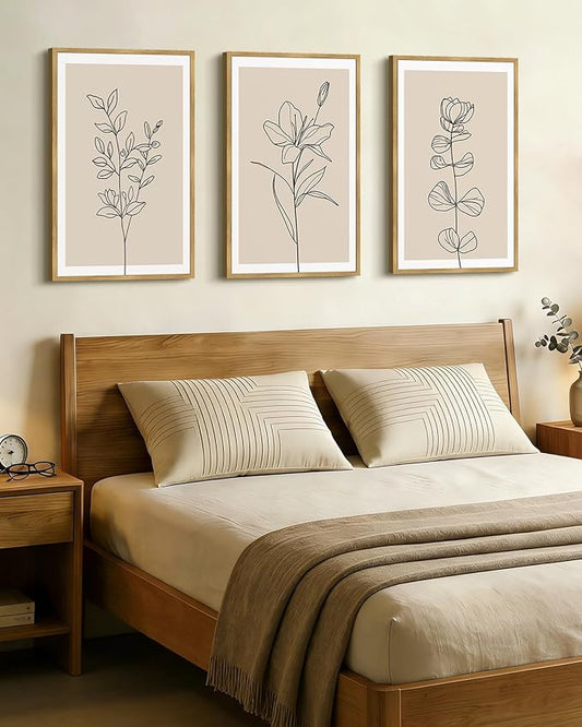 Drsoum Flower Wall Art Vintage Floral Minimalist Wall Hanging Decor Bohemain Botanical Prints Artwork for Bedroom Living Room Hallway 24x36in Natural Framed