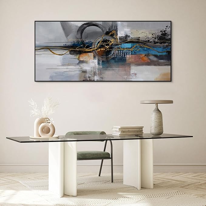 XLSJERST Living Room Wall Decor - Extra Large 70x31 Inches Mondern City Pictures Canvas Black Framed Abstract wall art for Living Room Bedroom Office Home Decoration