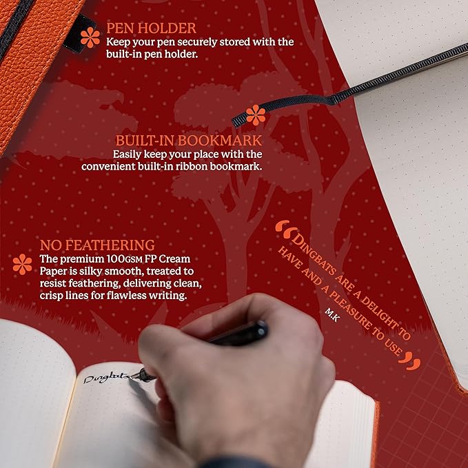 Dingbats* Notebooks - Wildlife Squared Medium Notebook, Orange Tiger, A5 - Cream 100gsm Ink-Proof Paper - Includes Elastic Closure & Bookmark