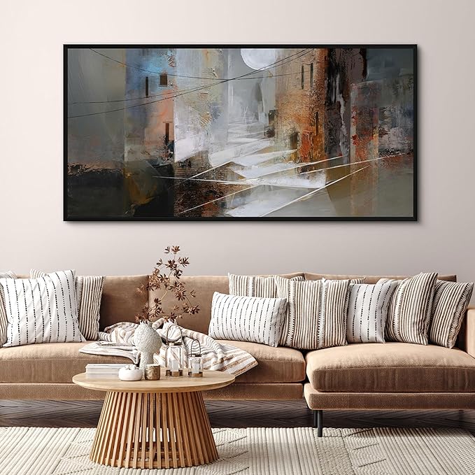 yiijeah Abstract Wall Art for Liiving Room Large Framed Artwork for Walls Mud-brown Canvas Decor Prints Pictures Bedroom Office Home Decor 58x29 Inches