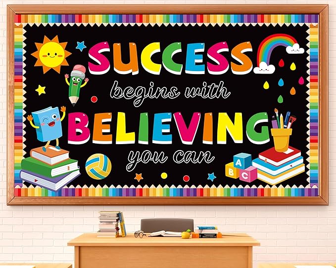 gisgfim Motivational Bulletin Board Decorations Success Begins with Believing You Can Paper Cutouts Inspirational Quote Bulletin Board Set for Back to School Classroom Kindergarten Wall Decor Supplies