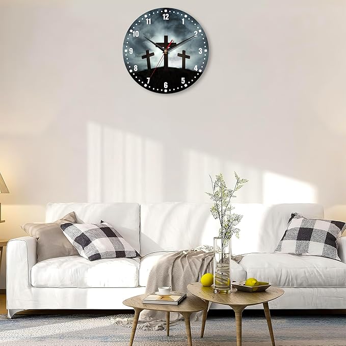 SPUNKER Clock for Bedroom,Three Crosses Wall Clocks,Sunlight Battery Operated Wall Clock Silent Non-Ticking Decorative for Home Kitchen Bathroom Living Room Bedroom Office 10 Inch