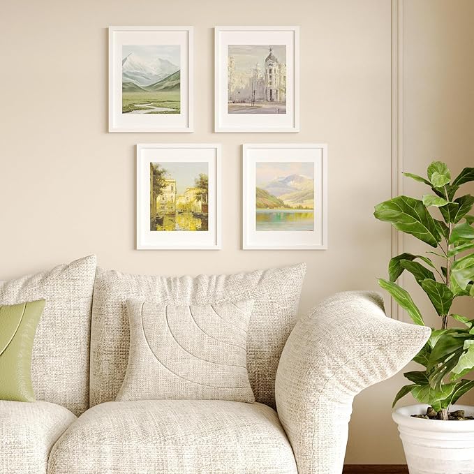 KINLINK 11x14 Picture Frame Set of 6, Wooden 14x11 Photo Frames with Plexiglass for 8x10 Picture with Mat or 11x14 Without Mat, Art Collage for Wall Gallery and Tabletop Display, 11 x 14 Frame White