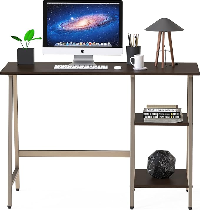 SHW 43-Inch Home Office Trestle Computer Desk with Open Storage Shelves, Espresso