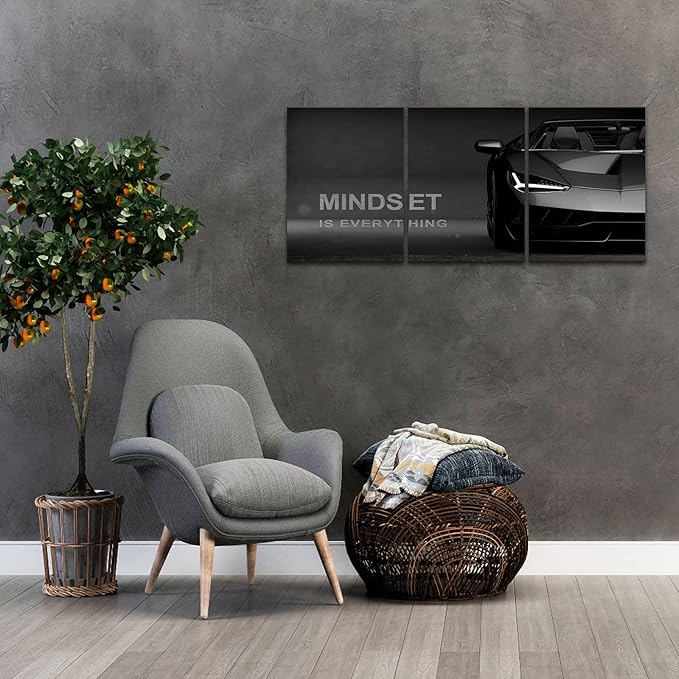 Motivational Canvas Wall Art Lamborghini Posters Prints Entrepreneur Bundle Set 3 Pieces Inspirational Wall Art Decorations Mindset Is Everything (36" W x 16" H, young-mindset)
