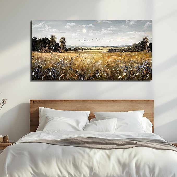 KELIYUAN Large Canvas Wall Art For Living Room Farmhouse Wall Decor For Bedroom Office Decorations Field Scenery Painting Countryside Wall Pictures Artwork Modern Ready To Hang Home Decor 24"X48"
