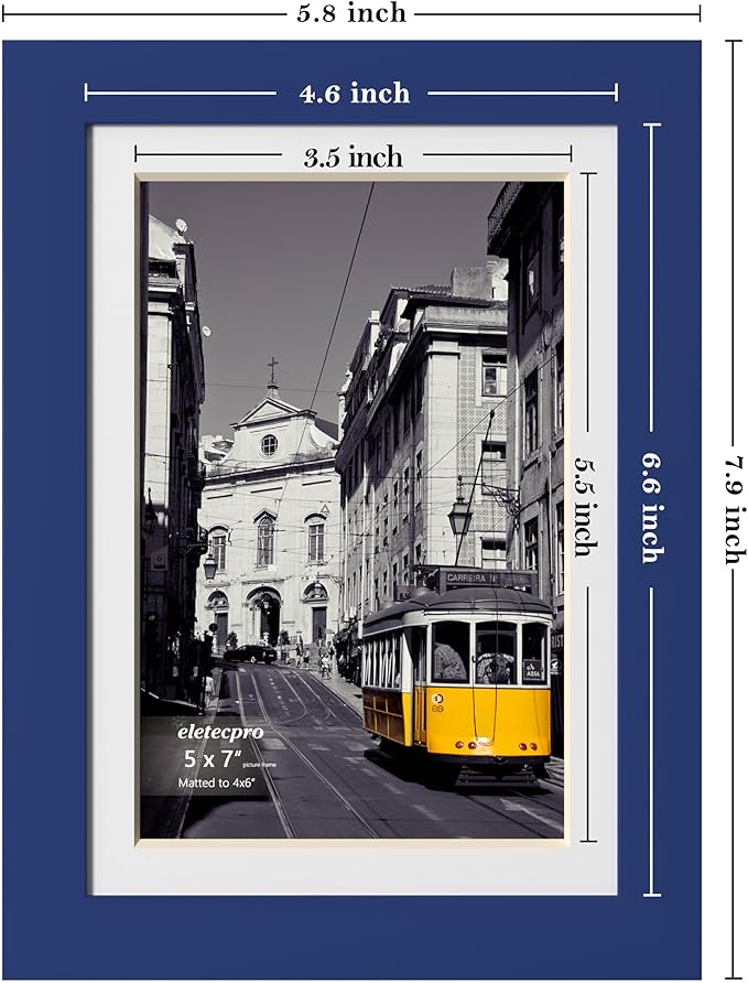 eletecpro 5x7 Picture Frames Set of 10, Picture Frame Collage Wall Decor Display 4x6 Photo with Mat or 5x7 without Mat, Home Decor Gallery Frame for Table Top or Wall Mounting, Blue