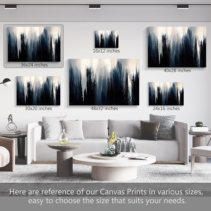 gaosoul Modern Blue Abstract Canvas Wall Art Oil Painting Giclee Print with Vertical Ice Crystal Strokes Ombre White to Navy Gradient Gallery Wrapped for Home Office Decor 36x24in