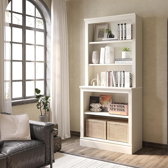 72" Tall Bookcase, White Large Floor Standing Bookshelf, 5 Tier Shelves Open Storage Organizer, Book Case for Living Room Hallway Kitchen Home Office Bedroom, White - 5 Tier