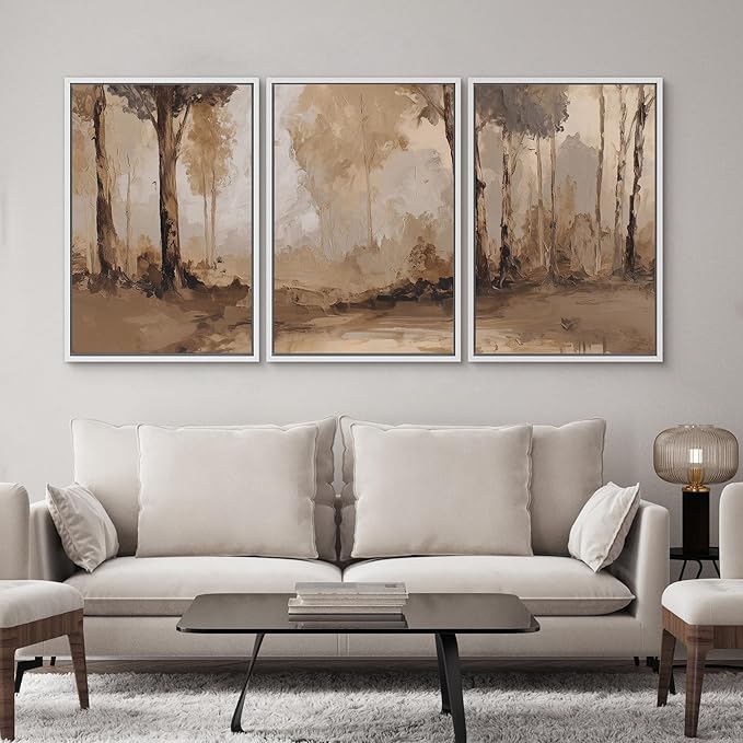 SIGNWIN Framed Canvas Print Wall Art Set Warm Neutral Woodland Trees Abstract Illustrations Modern Art Decorative Nordic Abstract for Living Room, Bedroom, Office - 24"x36"x3 White