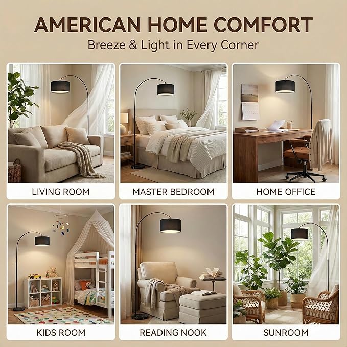 Arc Floor Lamp with Fan Head, Dimmable Floor Lamps with Remote, 3 Color Temperatures Adjustable Standing Lamp, Bright Reading Floor Lamp with Marble Base for Living Room Bedroom