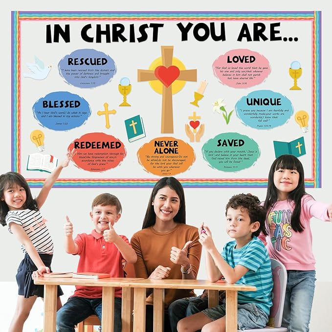 Christian Jesus Bulletin Board Decoration Set Religious Cross Bible Paper Cutouts You are Positive Inspirational Motivational Borders Sunday School Spring Summer VBS Classroom Prayer Board Supplies