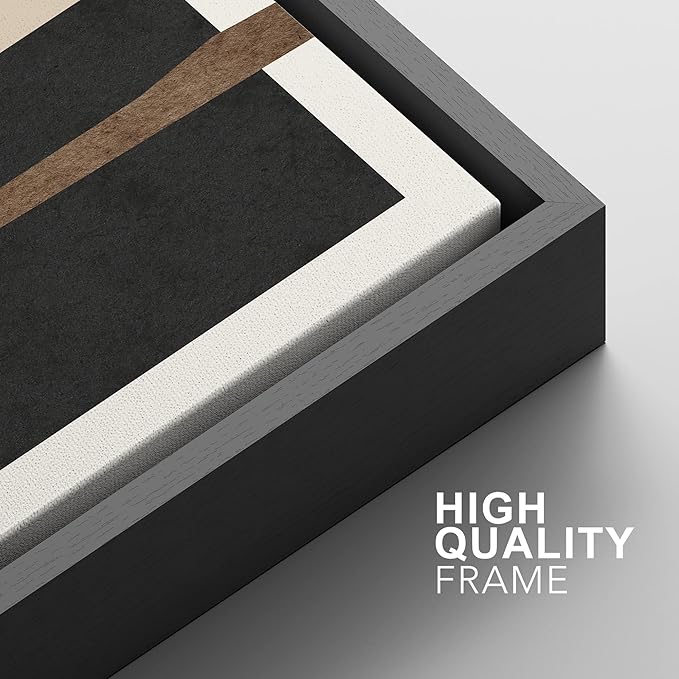 SIGNFORD Framed Canvas Print Wall Art Set Mid-Century Black Polygon Squares Abstract Shapes Illustrations Modern Art Bohemian Nordic Relax/Calm for Living Room, Bedroom, Office - 16"x24"x3 Black