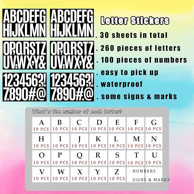 Bemeol 30 Sheets Large Letter Sickers 3 inch Vinyl Letter Alphabet Number Stickers for Bulletin Board Classroom Mailbox Window Door Home Decor(White)