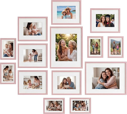 Giftgarden 14 Pack Pink Picture Frames Set with Mats, Assorted Matted Frame for Gallery Wall & Tabletop Photo Frames Collage, Multi Sizes Including 2pcs 11x14, 6pcs 8x10, 6pcs 5x7