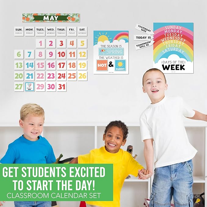 Hadley Designs Classroom Calendar Set Bulletin Board Decorations - Colorful School Calendar for Classroom Decor, Kindergarten Preschool Elementary Teacher Must Haves, Homeschool & Daycare Essentials