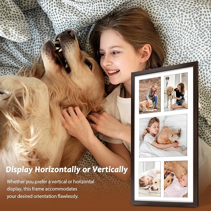 Golden State Art 12x24 Dark Brown Wood Picture Frame - White Mat for 8x10 and 5x7 Photos - Real Glass, Sawtooth Hanger, Swivel Tabs - Wall Mounting - Great for Posters, Weddings, and Engagements
