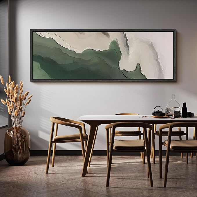 SIGNFORD Large Framed Canvas Green and Neutral Landscape Illustrations Modern Art Calm Warm for Living Room, Bedroom, Office - 60"x20"