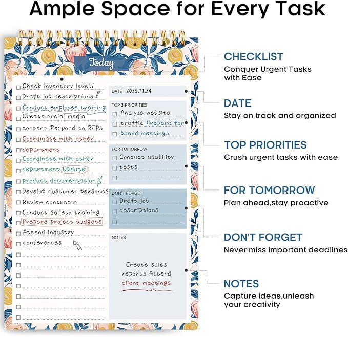 Taja To Do List Notepad - To Do List Notebook for Work with 52 Sheets, Undated Daily Planner Perfect for Daily Tasks and Goal Setting, Notepad Suitable for Office, Home & School - Citrus Grove