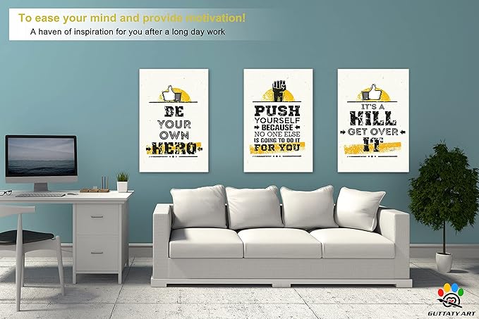 Office Wall Art-3 Panel Motivational Canvas Art for Home Office, Inspirational Quote Wall Decor, Entrepreneur Words Poster Frame 16'x24'x3Pcs