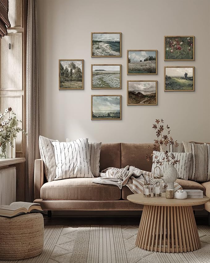 InSimSea Framed Canvas Prints Art Vintage Decor, Home Decor Poplars in Garden Classical Oil Painting Canvas Prints, Rustic Wall Decor for Bedroom Bathroom Living Room Office, 8"x10"