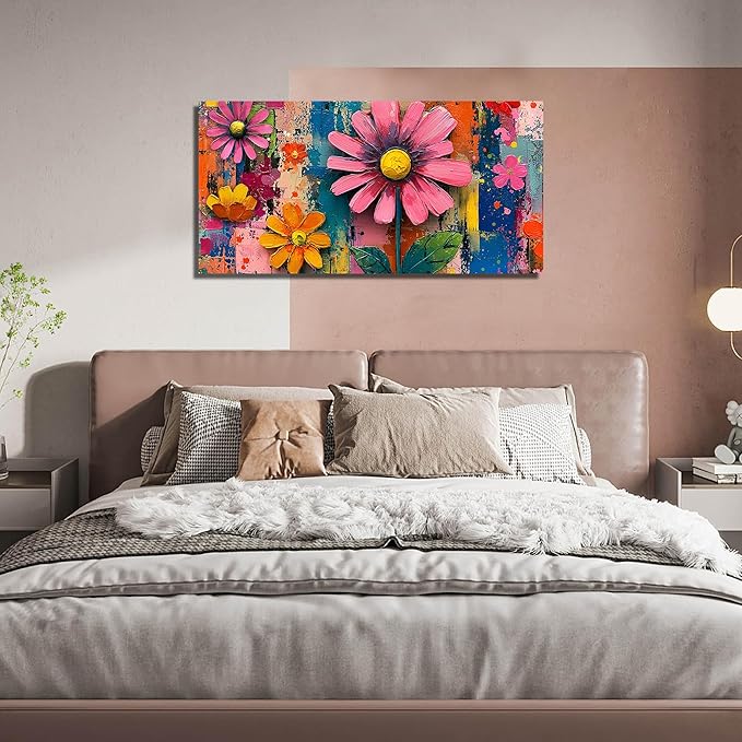 Flower Canvas Wall Art for Bedroom Women Colorful Artwork for Wall Office Modern Wall Decor for Living Room Size 20 x 40 Inch