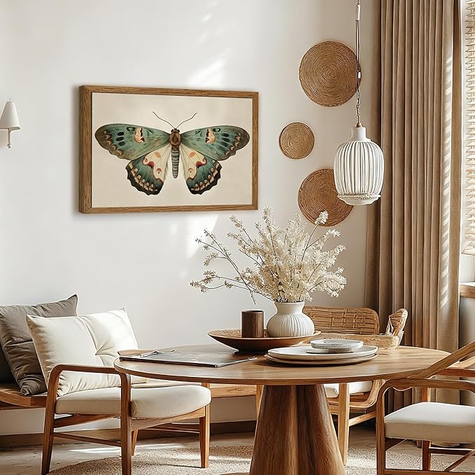 AVECCO Framed Vintage Butterfly Print on Canvas Wall Art, Rustic Farmhouse Wall Decor, Unique Funny Animal Art Prints for Bathroom Bedroom Living Room Office Home Decoration Ready to Hang 16x24 Inch