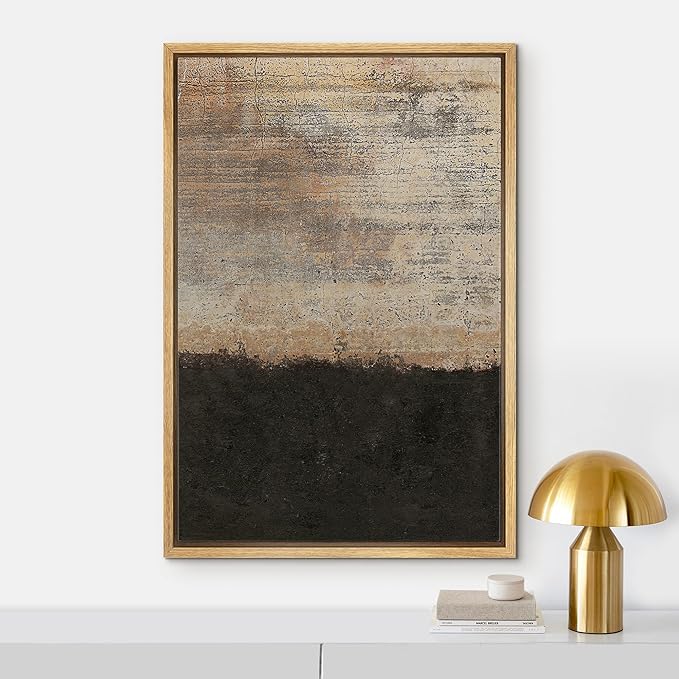 IDEA4WALL Framed Canvas Print Wall Art Grunge Dark Brown Rust Color Blocks Abstract Shapes Illustrations Modern Art Minimal Decorative Relax/Zen for Living Room, Bedroom, Office - 24"x36" Natural